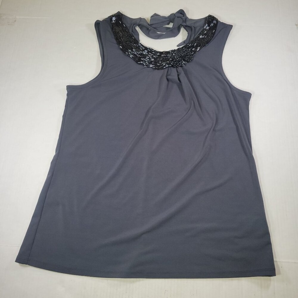 Banana Republic Women Embellished Sleeveless Beaded Neck Tank Top Gray Size L